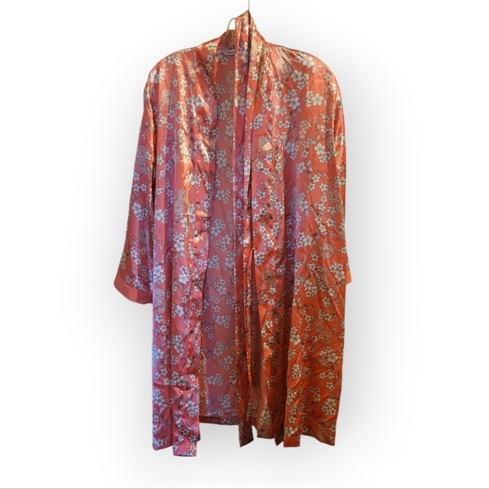 Adonna Silky Floral Pink Robe Size Large